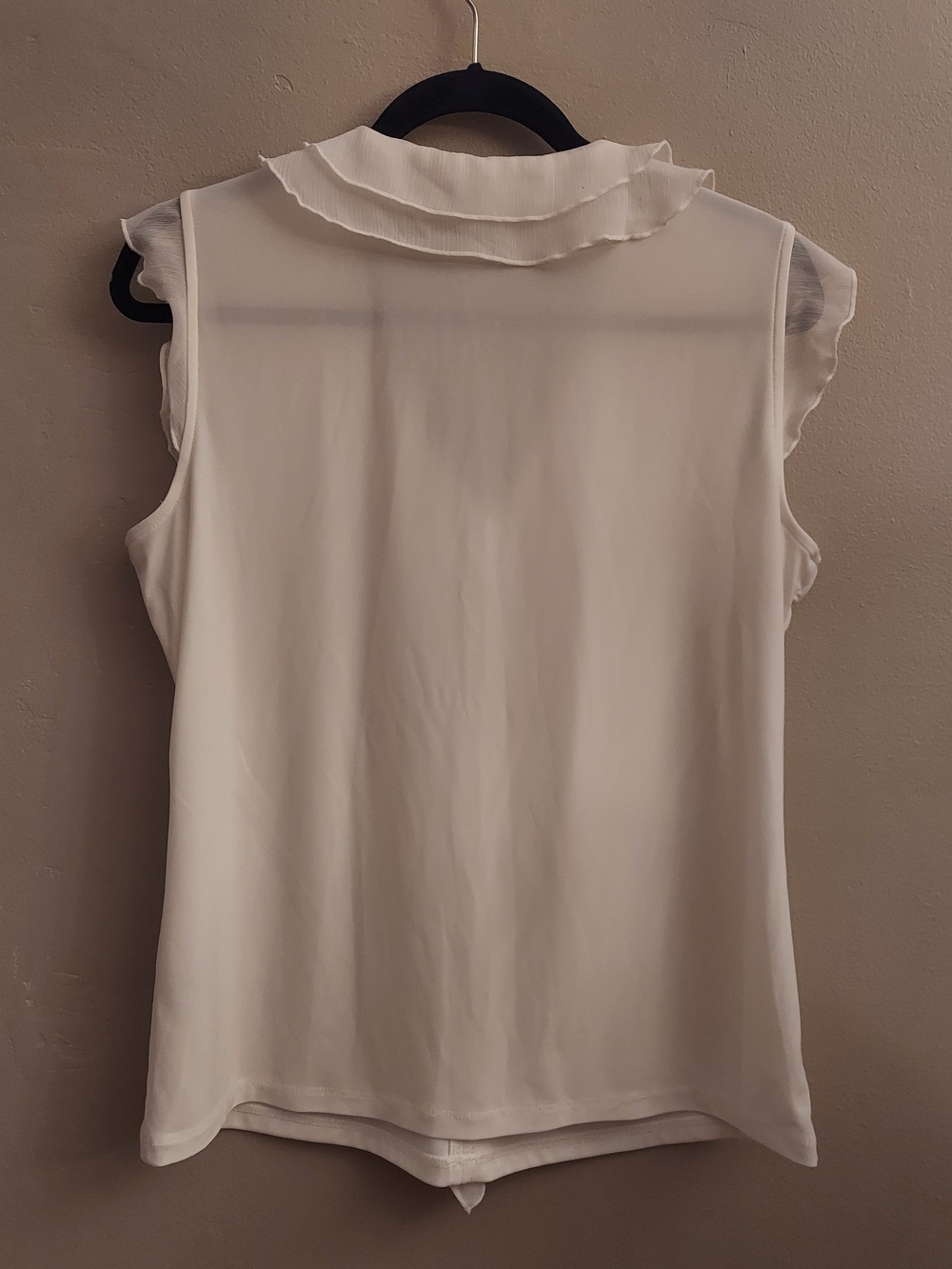TOMMY HILFIGER White Flutter Sleeve Mixed Media Sleeveless Ruffled Top L Flirty - Picture 10 of 10